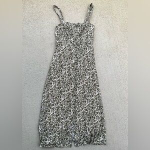 O.P.T Green Floral Midi Dress M Smocked Back Button Front Cottagecore